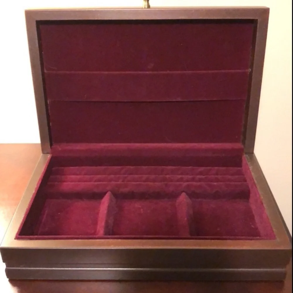 Vintage Wooden Jewelry Box Brass Monogram EUREKA MFG CO. / REED & BARTON